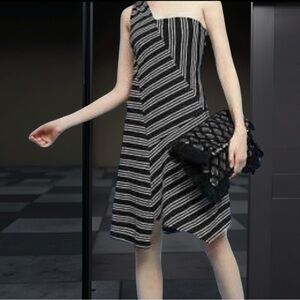 Maeve Anthropologie Angular Striped One Shoulder Dress